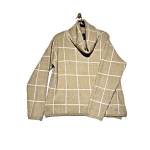 LUMIÈRE Anthropologie Sweater Women's Tan Windowpane Pullover Size Medium